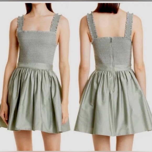 Alice + Olivia Dresses & Skirts - Alice + Olivia Barrett Mini Dress Smocked Bodice Cotton Sage Green Size 10 NWT